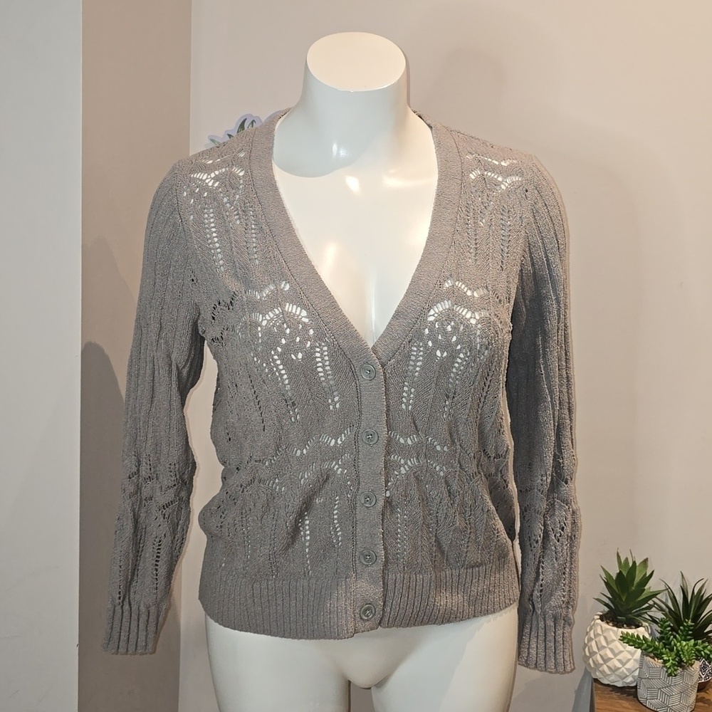 Torrid - Pointelle Cardigan V-Neck Sweater in Formal Gray​​​​ - Picture 2 of 12